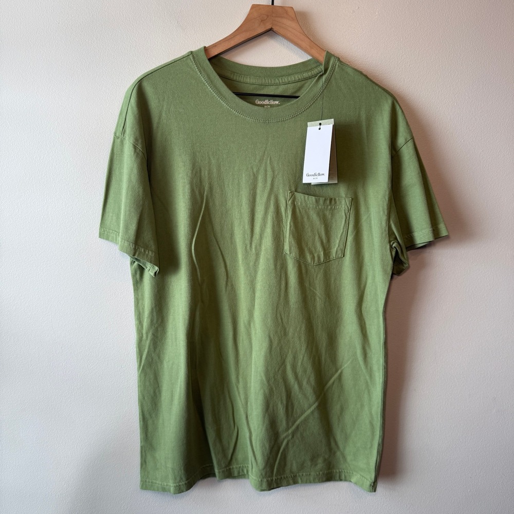 Goodfellow & Co Men's Relaxed Fit Pocket T-Shirt Green 100% Cotton Medium NWT